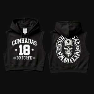 1 Crooped moletom com capuz sem manga Cunhadas preto