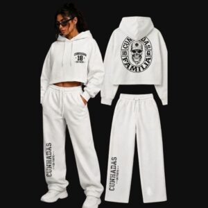 Conjunto de moletom Cunhadas com capuz  branco